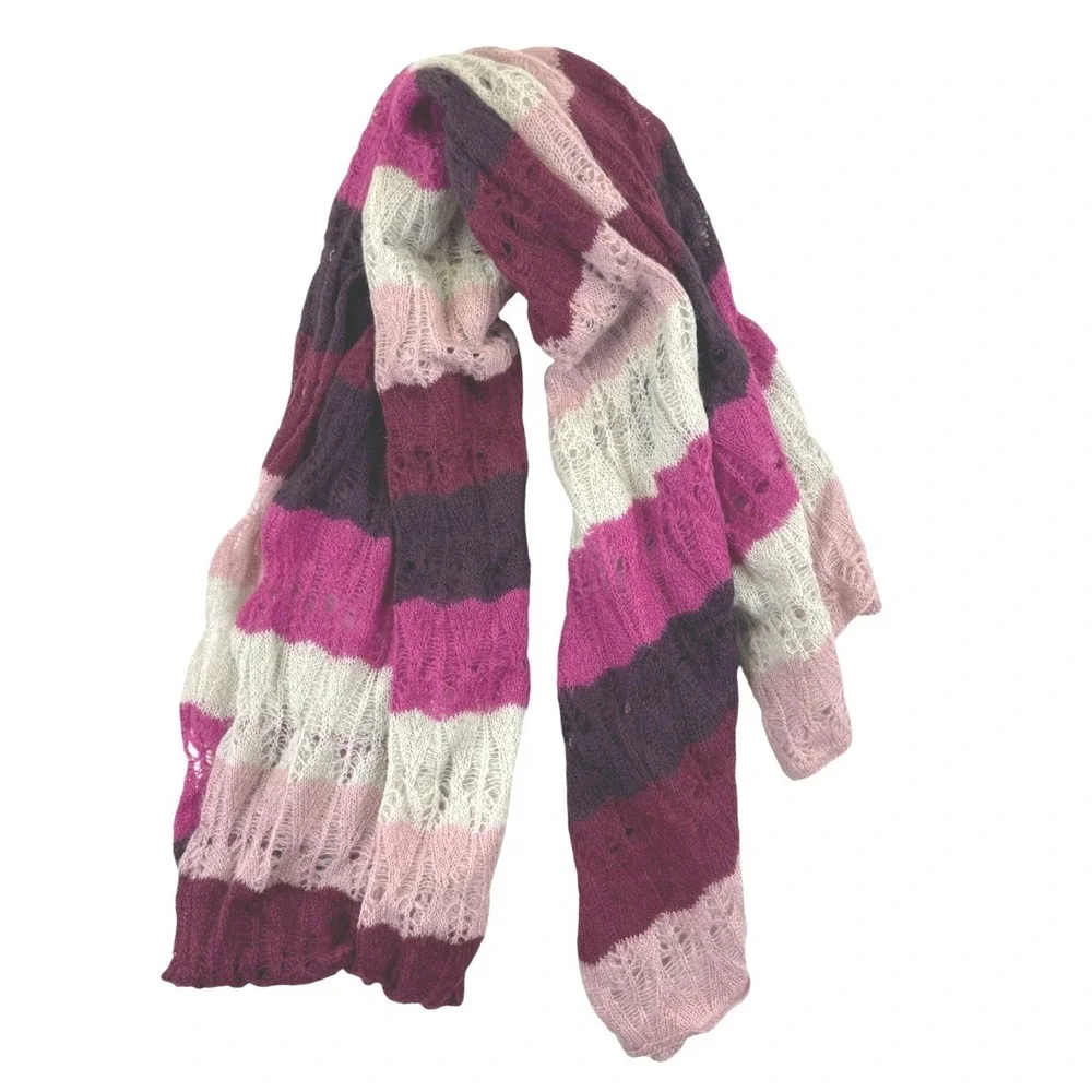 Missoni Striped Mohair Blend Knit Scarf Womens OS Pink Purple Luxury Italy